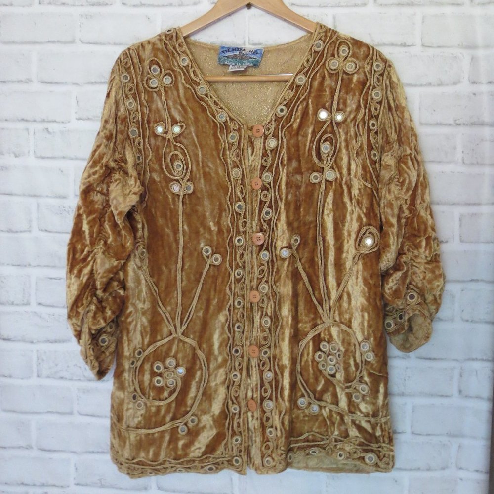 Womens Rare Vintage Tan Tienda Ho / Boho Blouse Free Size Made In India